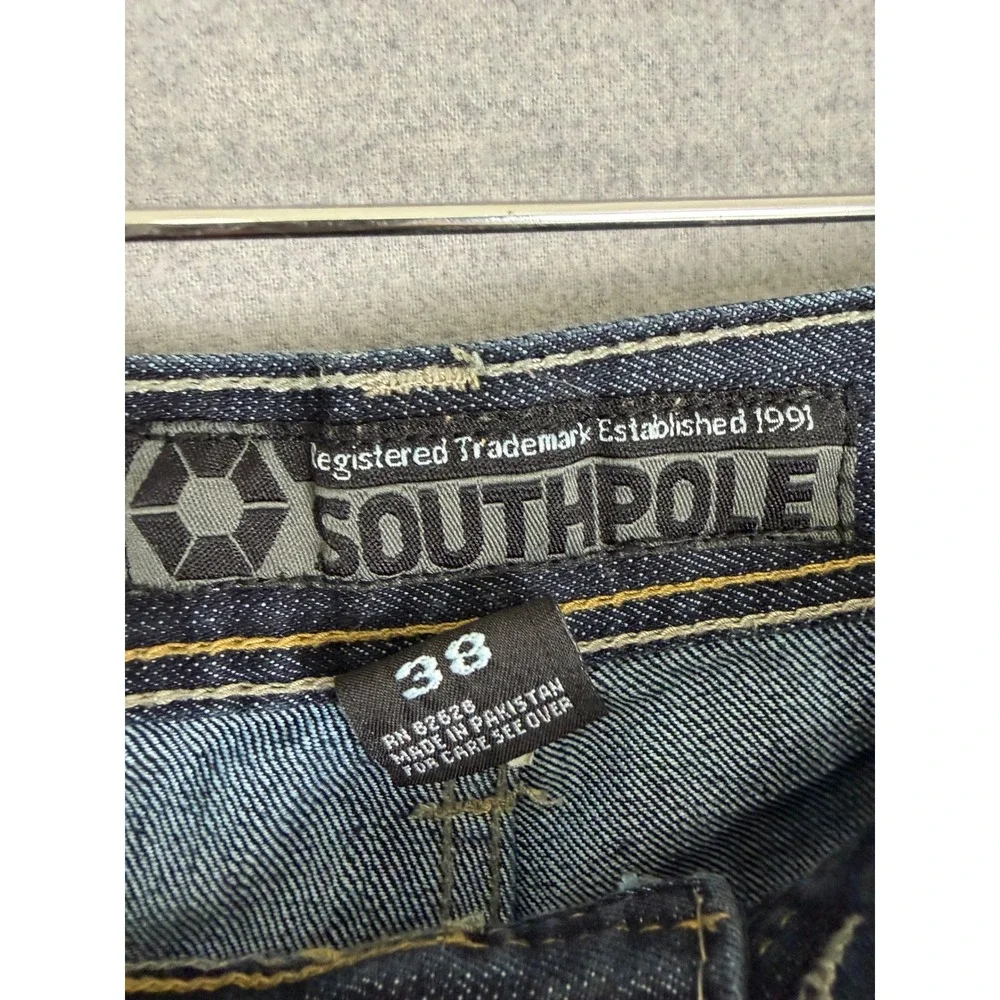 Southpole Vintage Y2K Baggy Wide Leg Jeans Dark Wash Denim Mens 38x32 FLAW